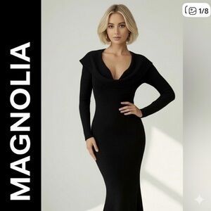 MAGNOLIA MAXI Women’s Black Sparkle Plunging Neckline Dress Size S NWT